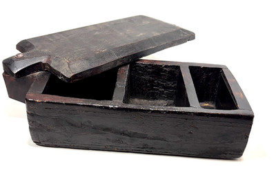 Antique Hand Crafted Indian Swing Hinged Dark Wood Spice Box with 3 Compartments