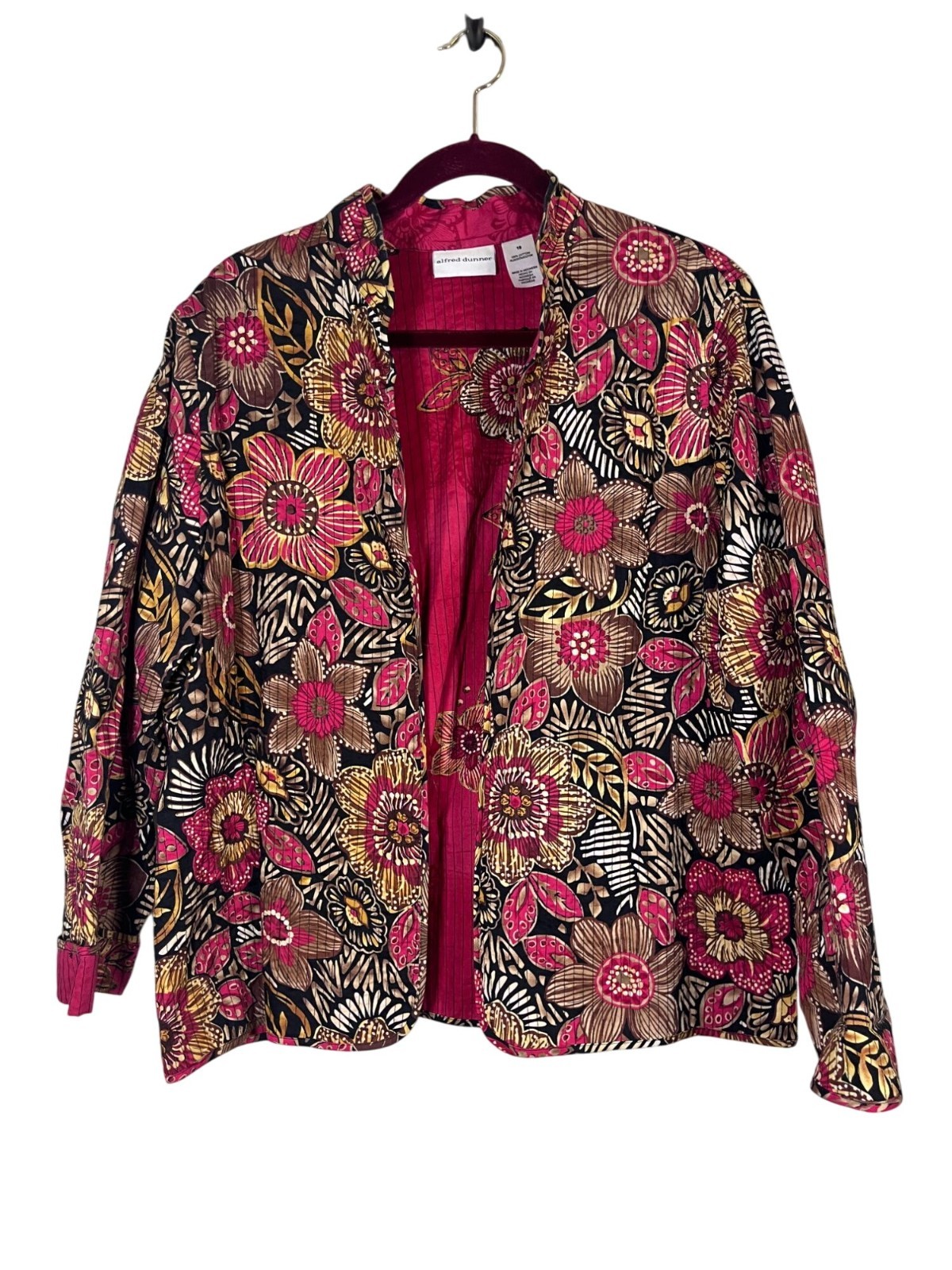 Alfred Dunner Floral Cotton Jacket Red 16 Boho Western Classic Colorful Resort
