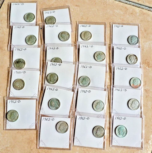 Roosevelt Silver Dimes Lot of  21  -  1962 D 90% Silver UNC - 21 Coins Lot