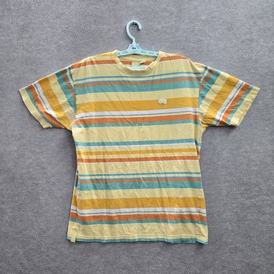 LRG Men Shirt L Yellow Striped Logo Patch Embroidered Short Sleeve Crew Neck Tee