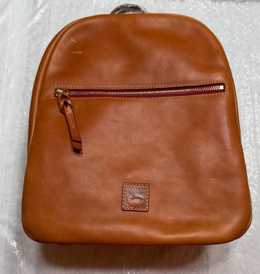 Dooney & Bourke Brown Ronnie Backpack Gold Hardware Zip Accent w/Dust Bag, New