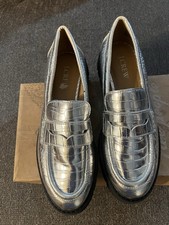 J.CREW Size 7.5 Silver Mirror Metallic Penny Loafers