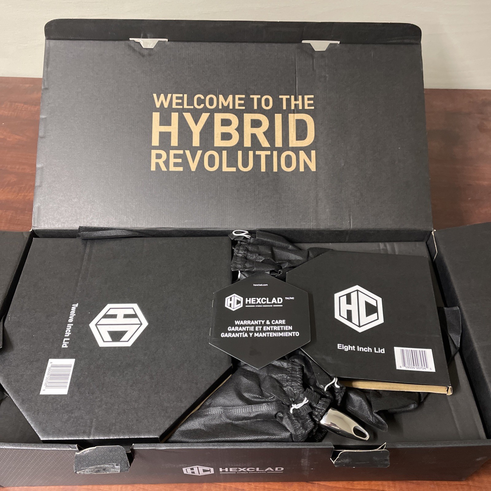 Hexclad Hybrid 7-Piece Cookware Fry Pan Set 8” 10” 12” Inch W/ Lids &Amp; 12” Wok