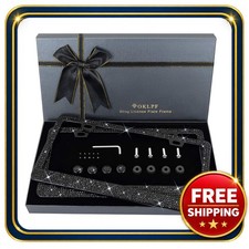 License Plate Frame Stainless Steel 12.25x6.25 Inch Black Rhinestone Set