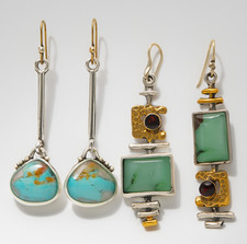 Boho Turquoise Drop Earrings Set 2 Pairs Silver Gold Tone Stone Dangle Gift