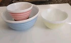 Vintage Pyrex Mixing Bowls Set of 3 Rainbow striped.#401 &403 Blue/Yellow & Pink