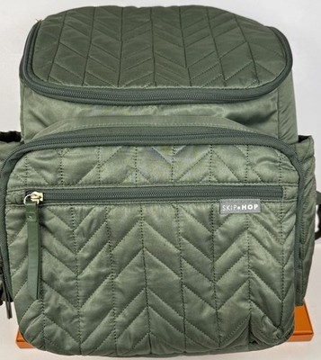 Skip Hop Forma Diaper Bag Backpack Sage Green Quilted Chevron Insulated Pockets