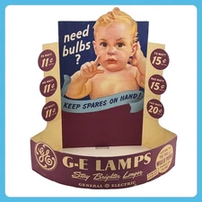 1940s GE Lamps Vintage Advertising Display 15" Cardboard Counter Basket Baby USA