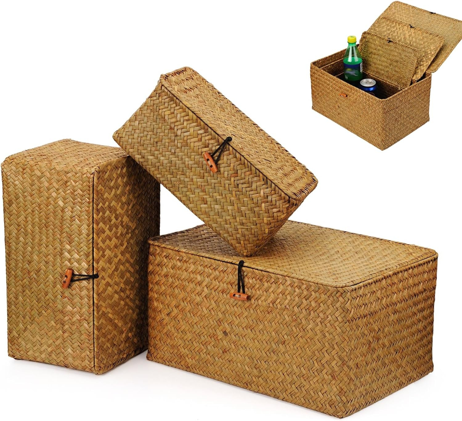 Set 3 Cesti Portaoggetti in Rattan Intrecciato - Cestini Vimini Fatti a Mano