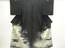 04347# JAPANESE KIMONO / ANTIQUE TOMESODE FOR SUMMER / SILK / EMBROIDERY / CARR