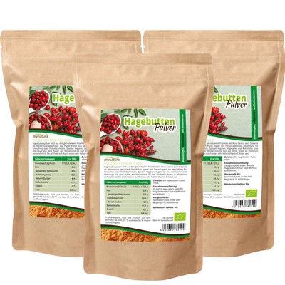 Mynatura Bio 100% Hagebuttenpulver Vitamin C  (3 x 1000g Beutel) Spare
