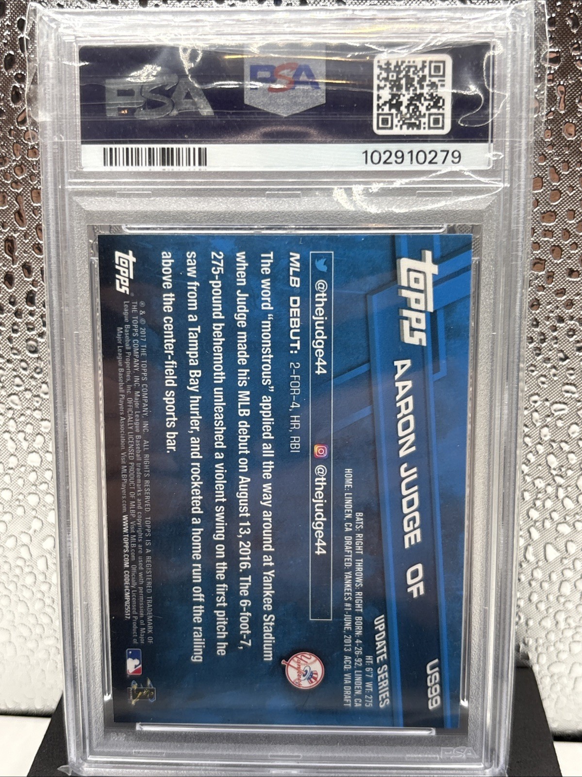 2017 Topps Update AARON JUDGE Rookie Debut RC #US99 PSA 9 Mint! E241 view 2