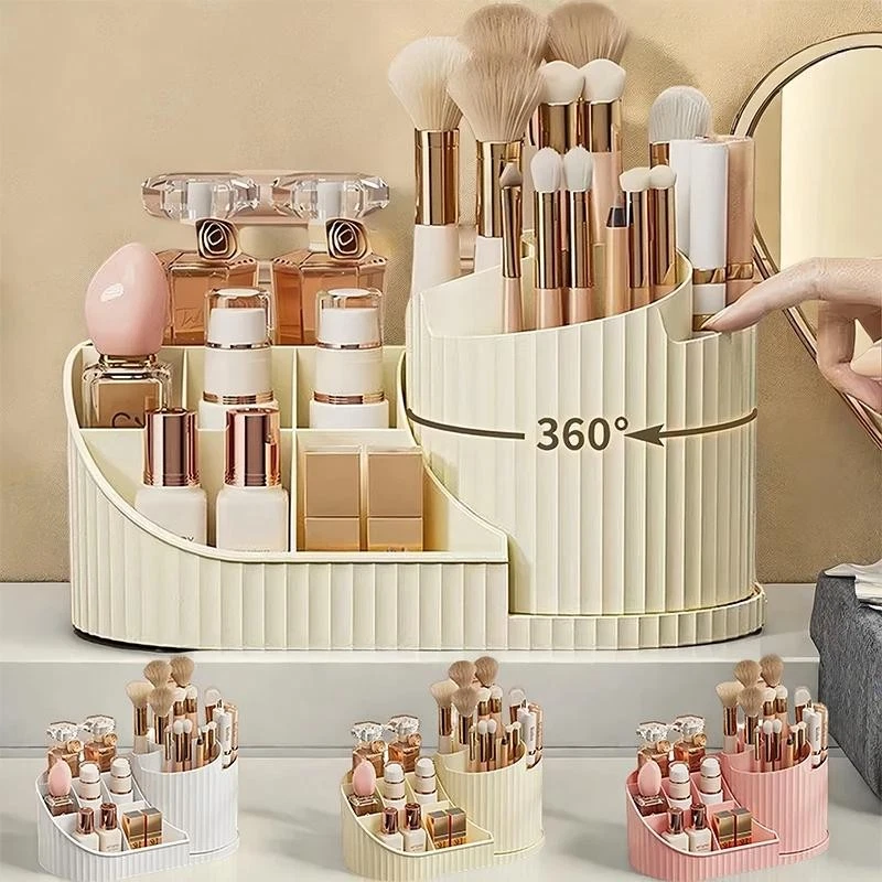 360° Rotating Makeup Organizer Large Cosmetic Storage Brush Holder Vanity Tray