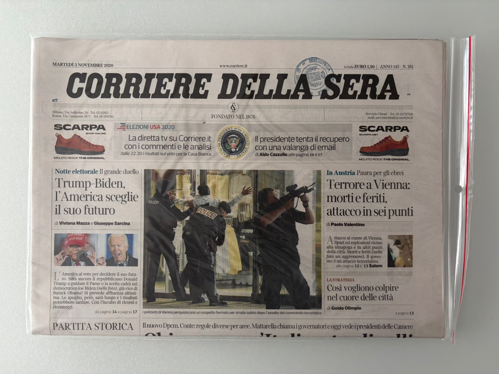 Corriere della Sera - la Repubblica 3/11/2020 - Attentato Vienna. Morte Proietti