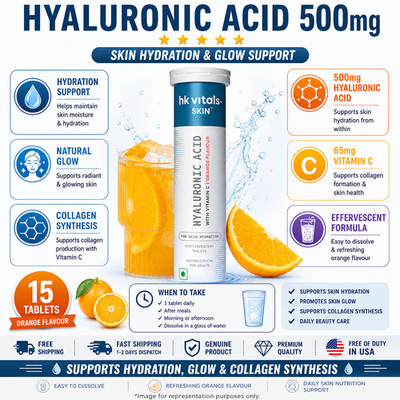 HK Vitals Hyaluronic Acid 500mg Effervescent Vit C Skin Hydration 15 Ct