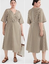 Commonry Poplin Midi Dress V-Neck Cross Front Size 8 Medium Tile Print Casual