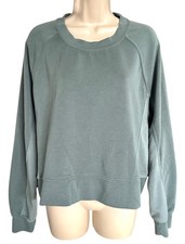 Danskin Women's Ribbed Pullover Cropped Sweatshirt Long Sleeve Size L Green
