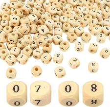 100pcs/Lot 10mm Wooden Beads with Numbers Natural Square Alphabet 10mm, Wood 