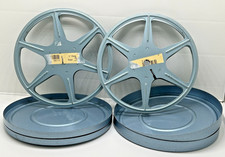 2 Vintage Used Scherer Standard 8mm 5" Dia Metal Reel Can Case Blue Film Retro