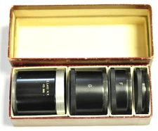 Leitz Leica set of 4 threaded extension tubes. 7, 15, 30 and 45mm in box.
