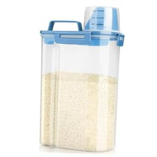 Rice Airtight Storage Container, 3 to 5Lbs Cereal Dry Food Flour Bin, 3L/Blue