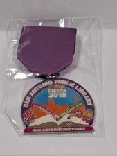 Public Library SA300 2018 Fiesta Medal San Antonio Pinback NEW
