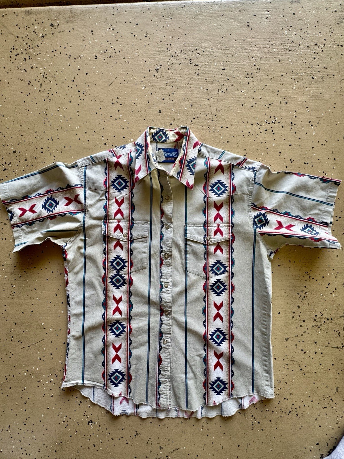 Rare Wrangler Aztec Western Brushpopper Pearl Snap Vi… - Gem