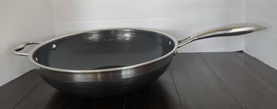 Hexclad 12'' Wok Hybrid Stainless Steel Nonstick Pan Used no lid (W3)