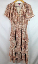 Vince Camuto Womens Dress Size Small Animal Print Short Sleeve Tiered Ruffles