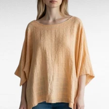 J Jill Pure Jill Womens Kimono Top Size M Yellow Textured Boxy 100% Cotton