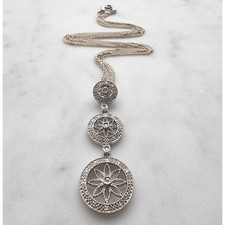 E A 925 STERLING SILVER NATURAL DIAMOND FLORAL ELEGANT NECKLACE 18" AT