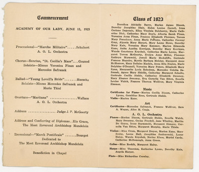 1923 Academy of Our Lady Longwood Graduation Program Folder #DN