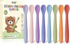 DRKIO 8 Pack Silicone Baby Spoons for Infant First Stage Feeding