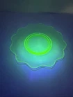 Green Depression Vaseline Uranium Glass Saucer Plate 7" Flower Fluted