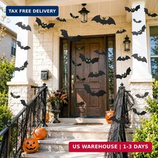 18PCS Bats Halloween Decoration with Glowing Eyes, Hang Stick Flying Bat 3D