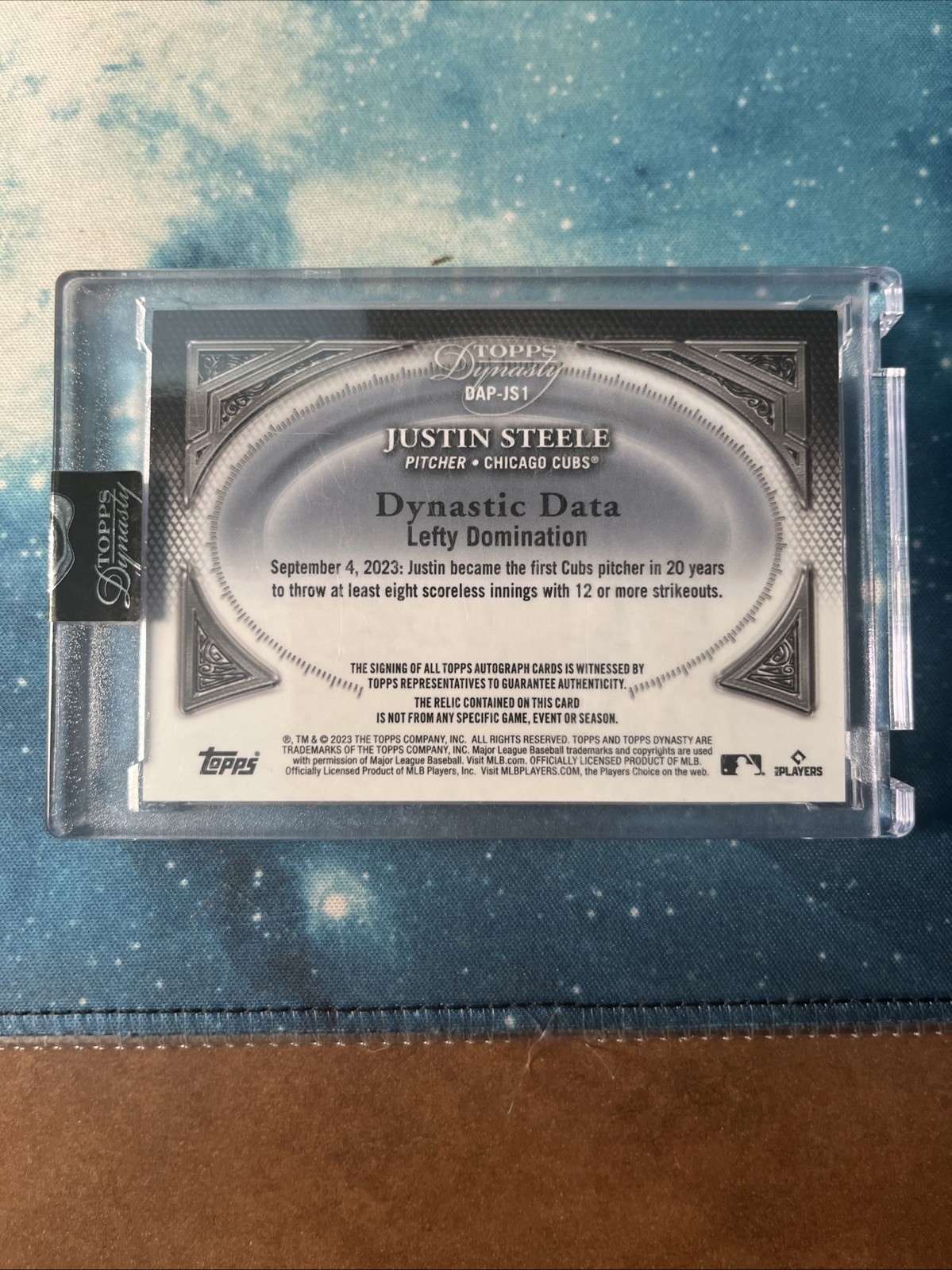 2023 Topps Dynasty Justin Steele Game Used Patch Auto /10 DAP-JS1 view 2