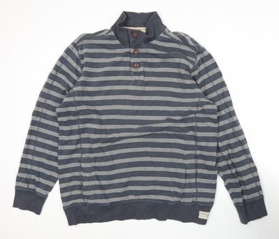 Marks and Spencer Henley Sweatshirt Herren Blau XL Gestreift Baumwolle