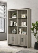 47"W Gray Oak Bookcase Shelf with Cabinet Doors