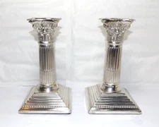 VICTORIAN CORINTHIAN STERLING SILVER PAIR OF CANDLESTICKS, 16cm, LONDON 1899
