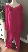 Vintage Shadowline Nylon Button Front Pajama Set Hot Pink Women's 44 Or XL