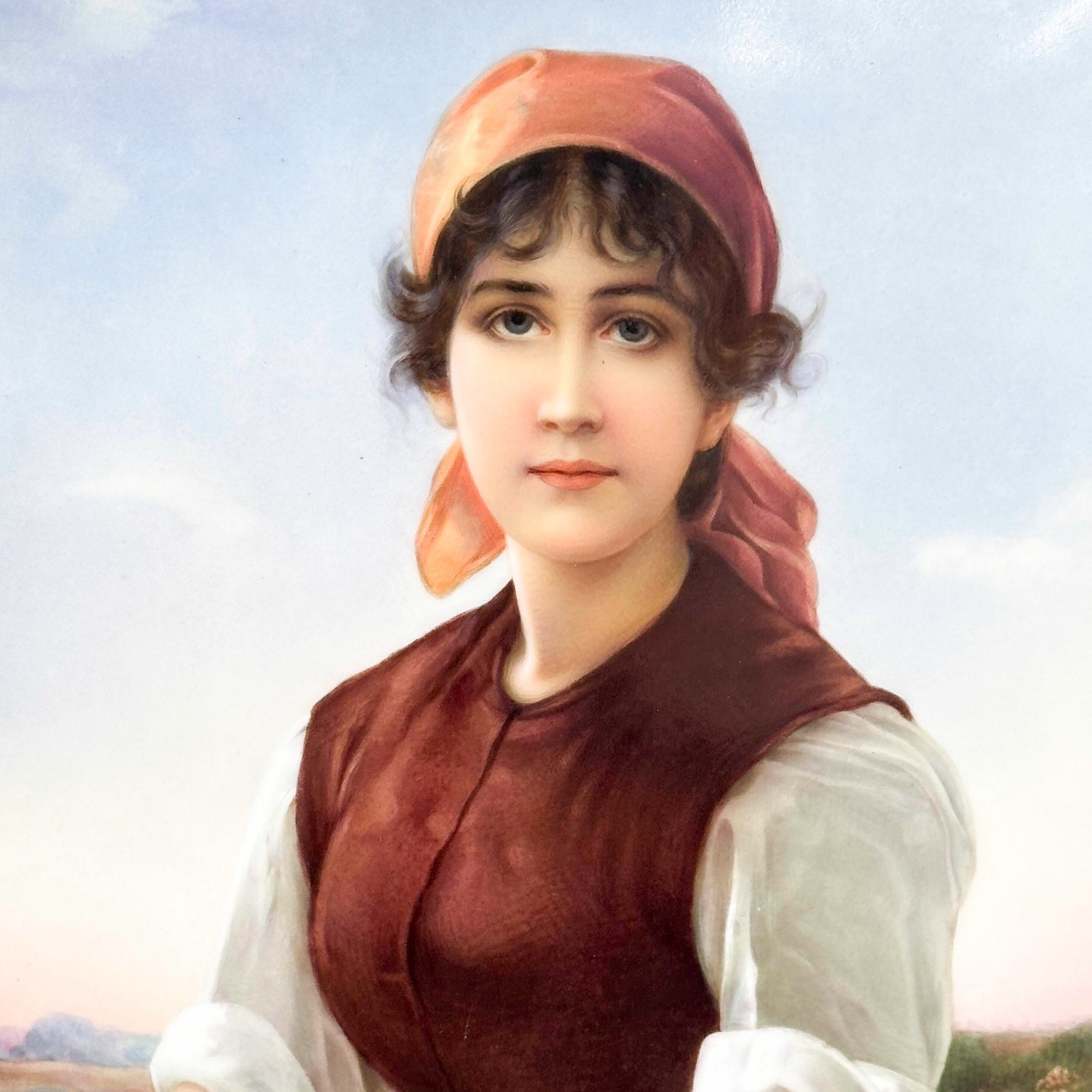 KPM Berlin Hand Painted Porcelain Portrait Plaque Heiderose Framed late 19th cen