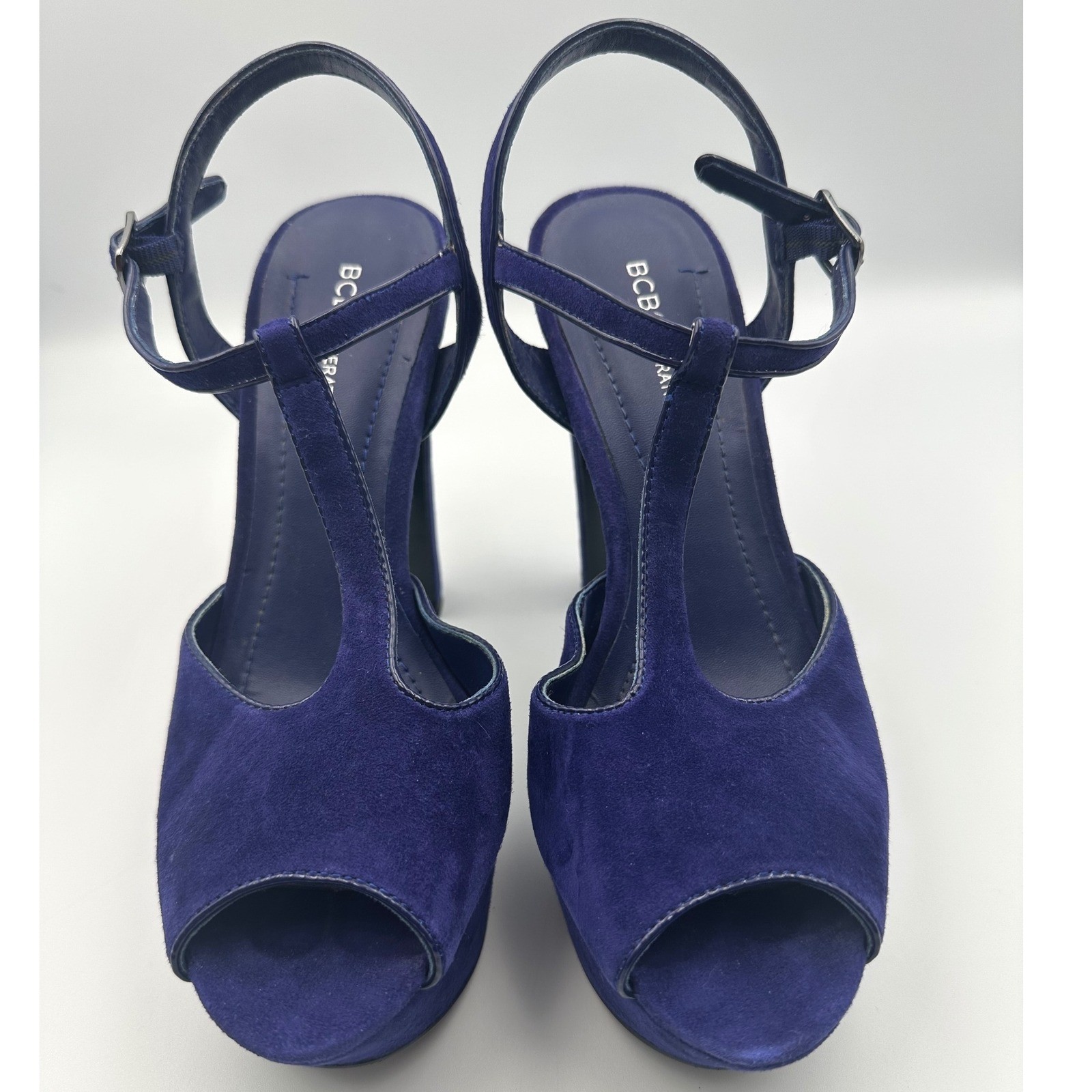 BCBGeneration Deep Purple Suede Platform Peep Toe… - image 1