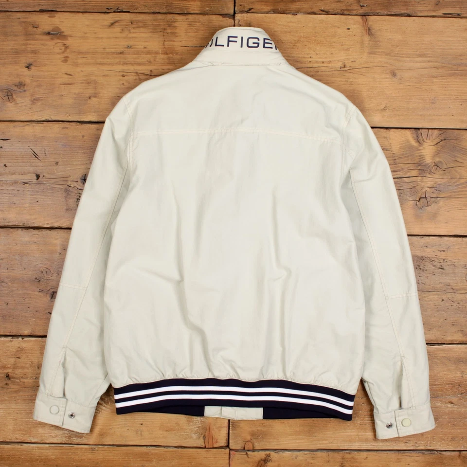 Tommy Hilfiger Windbreaker Jacket M Mens 00s Cream Bomber Mesh Lined Lightweight - Image 2 of 4