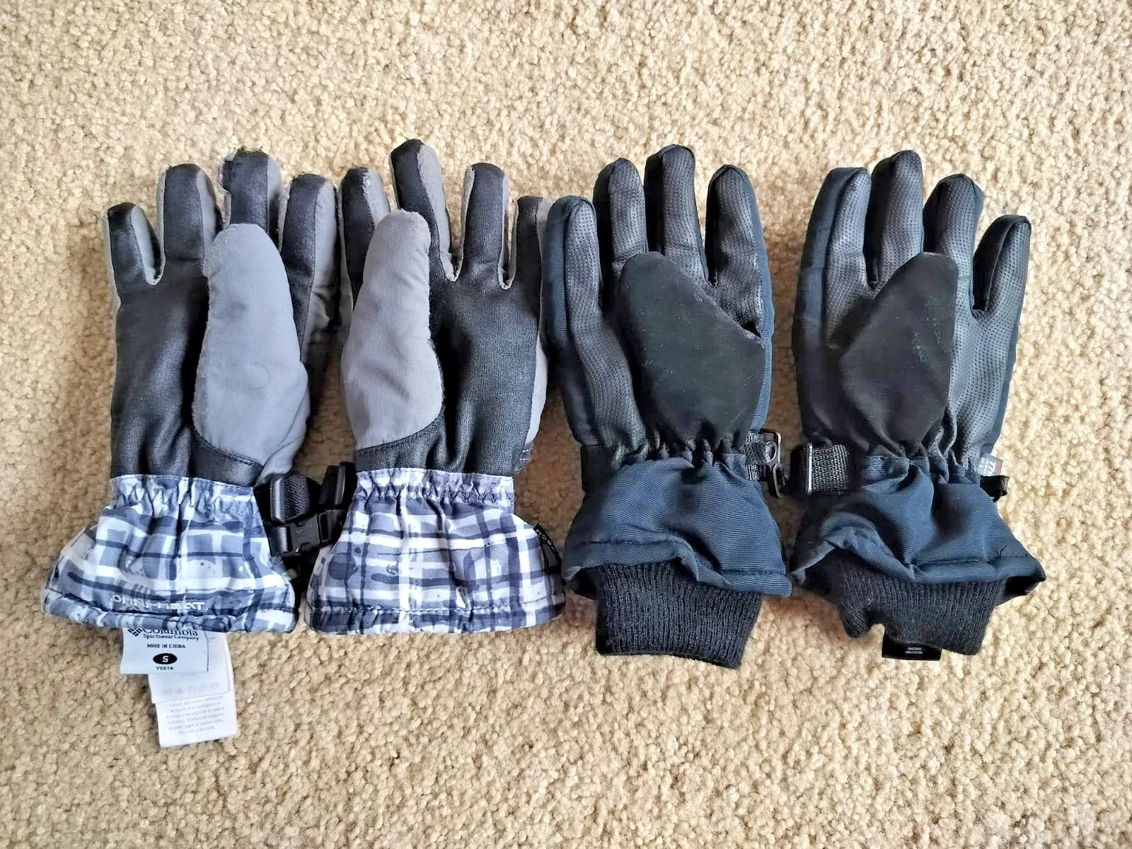 2 Pairs Youth Small Winter Gloves | Columbia & 3M Thinsulate Gray Blue *USED*