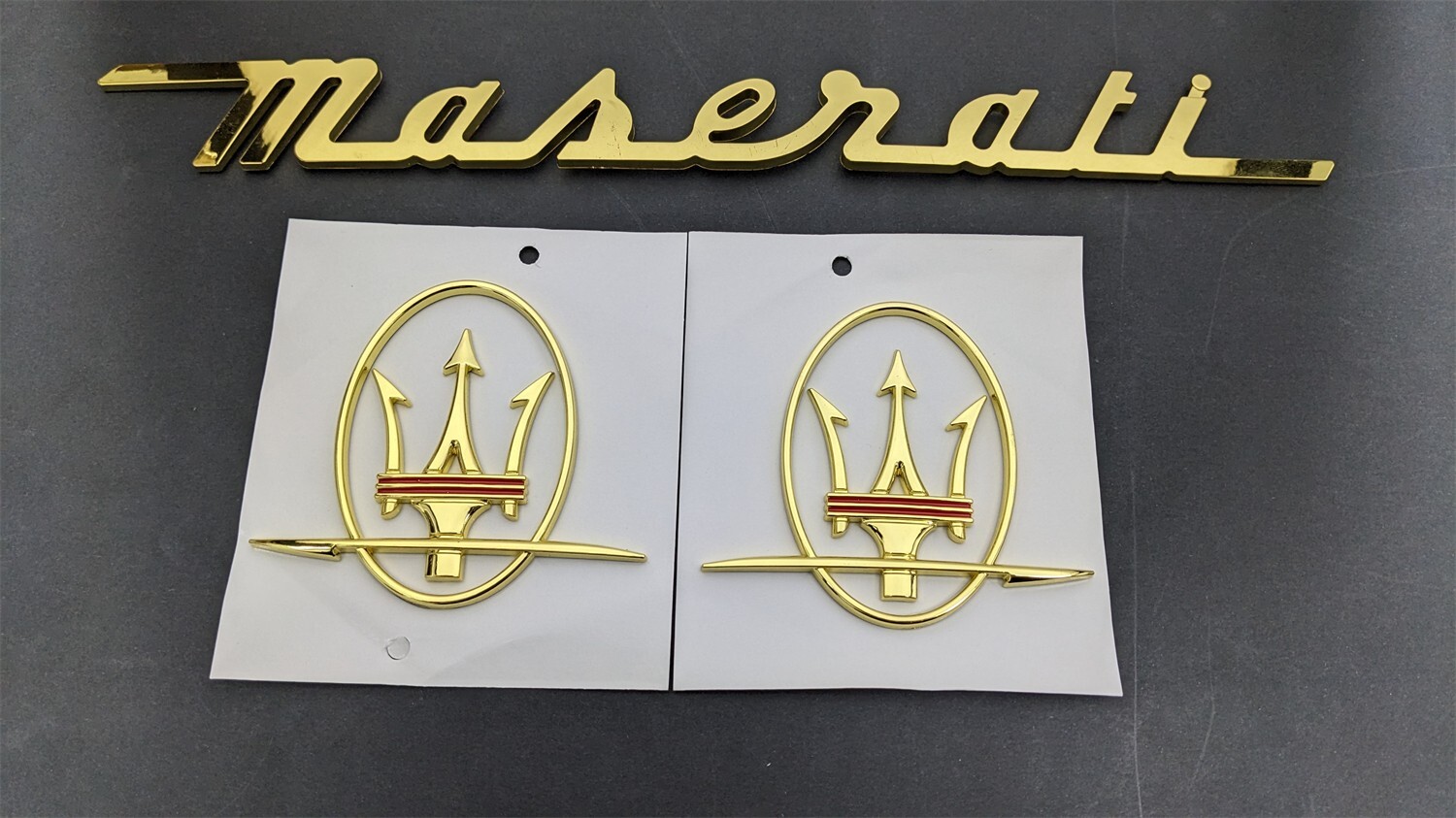 Maserati 3X Side Emblem Rear Badge Gold for Quattroporte Grecale GranTurismo Levante