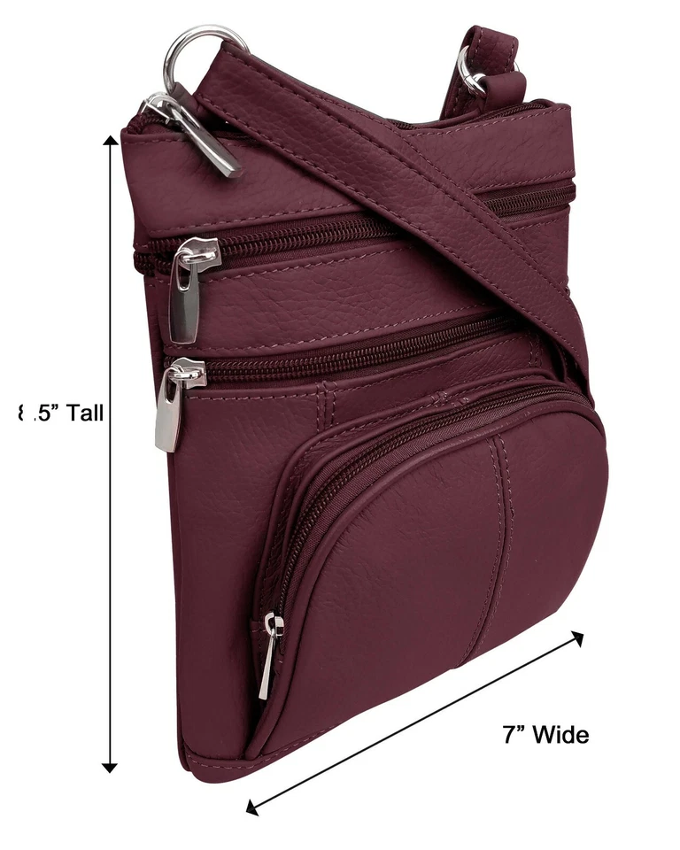 Roma Leathers Genuine Leather Multi-Pocket Crossbody Purse Bag (Wine) - Image 2 of 4