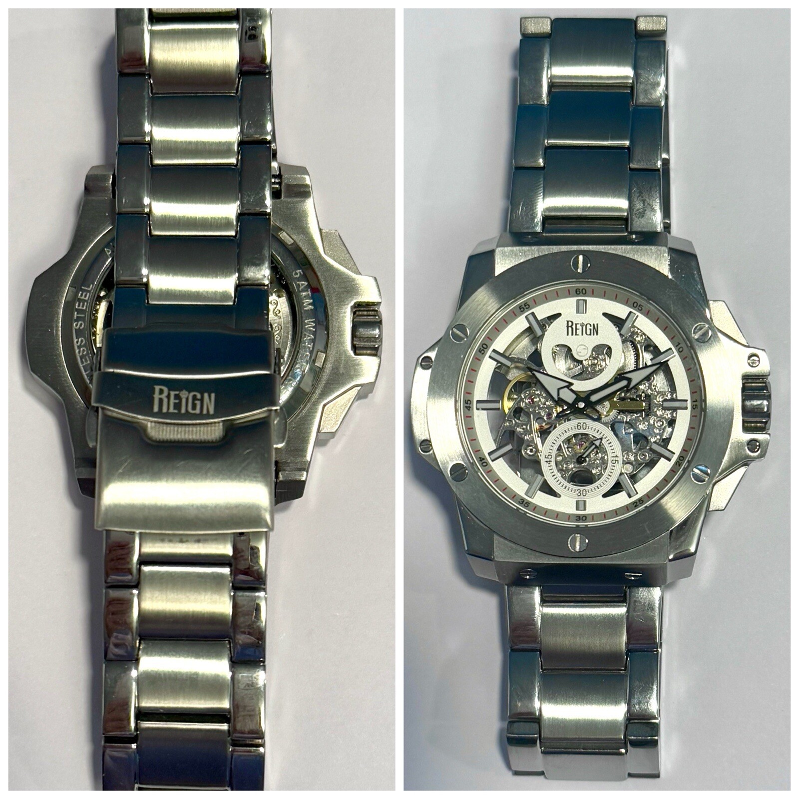 48mm Auto Skeleton & White Dial | Silvertone Brac… - image 5