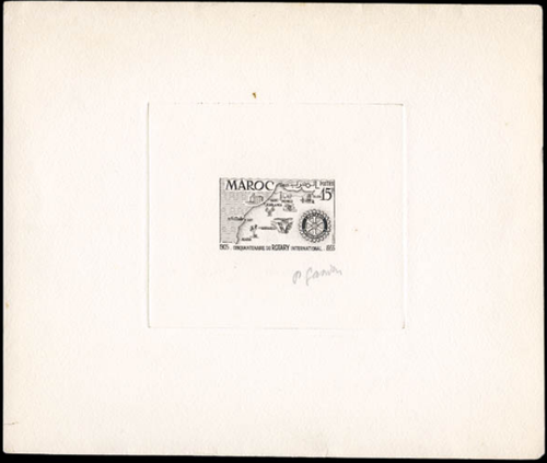 Marokko 1955 - Rotary Int 50th anniv , Scott#309 - Artist Die Proof - Bild 1 von 2