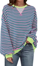 ANRABESS Women Striped Oversized Sweatshirt Long Sleeve Crewneck Shirts 2025 Fal