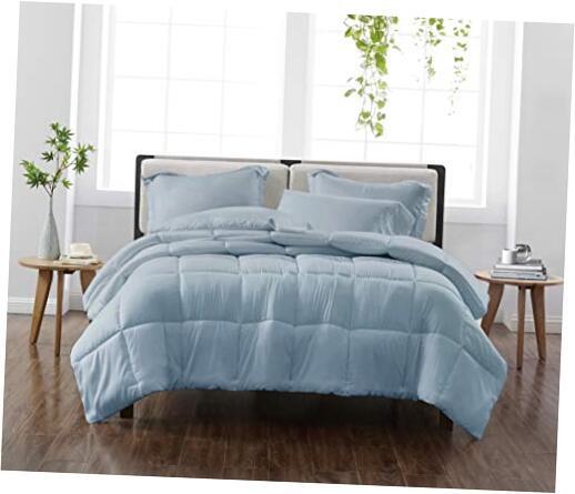 - Solid 3 Piece Comforter and Sham Set - Heritage Collection, Full/Queen Blue